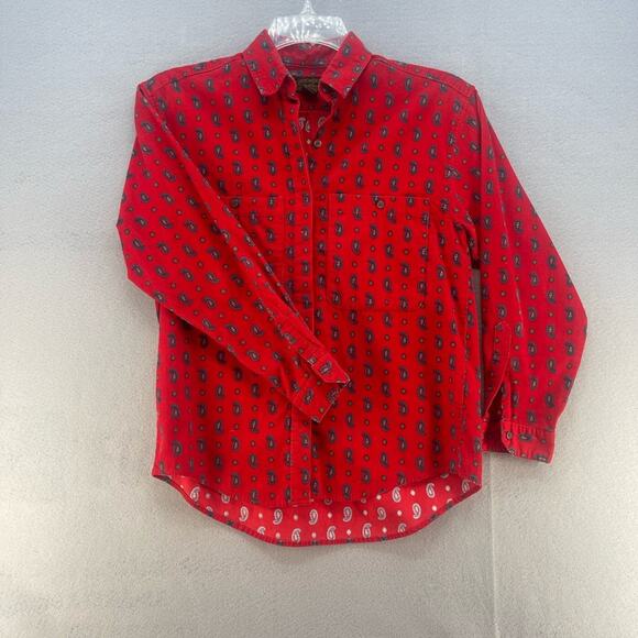 Eddie Bauer Tops - Vintage Eddie Bauer Red Corduroy Paisley Button Down Shirt Women’s Size 8